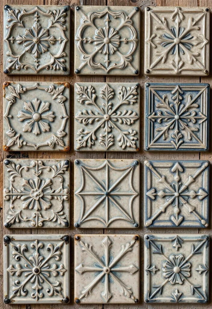 13 Authentic Rustic Tin Ceilings for Vintage Lovers - 1. Vintage Tin Tile Patterns 1