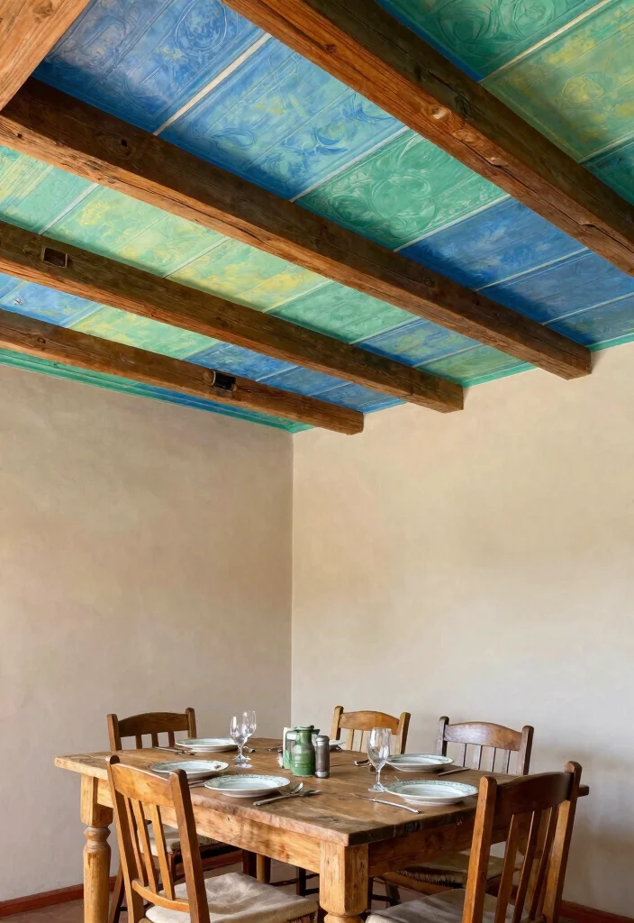 13 Authentic Rustic Tin Ceilings for Vintage Lovers - 2. Colorful Painted Tin Ceilings 1