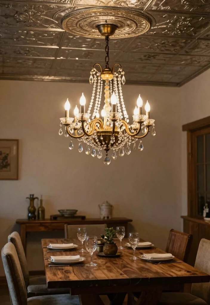 13 Authentic Rustic Tin Ceilings for Vintage Lovers - 4. Vintage Lighting to Enhance Tin Ceilings 1