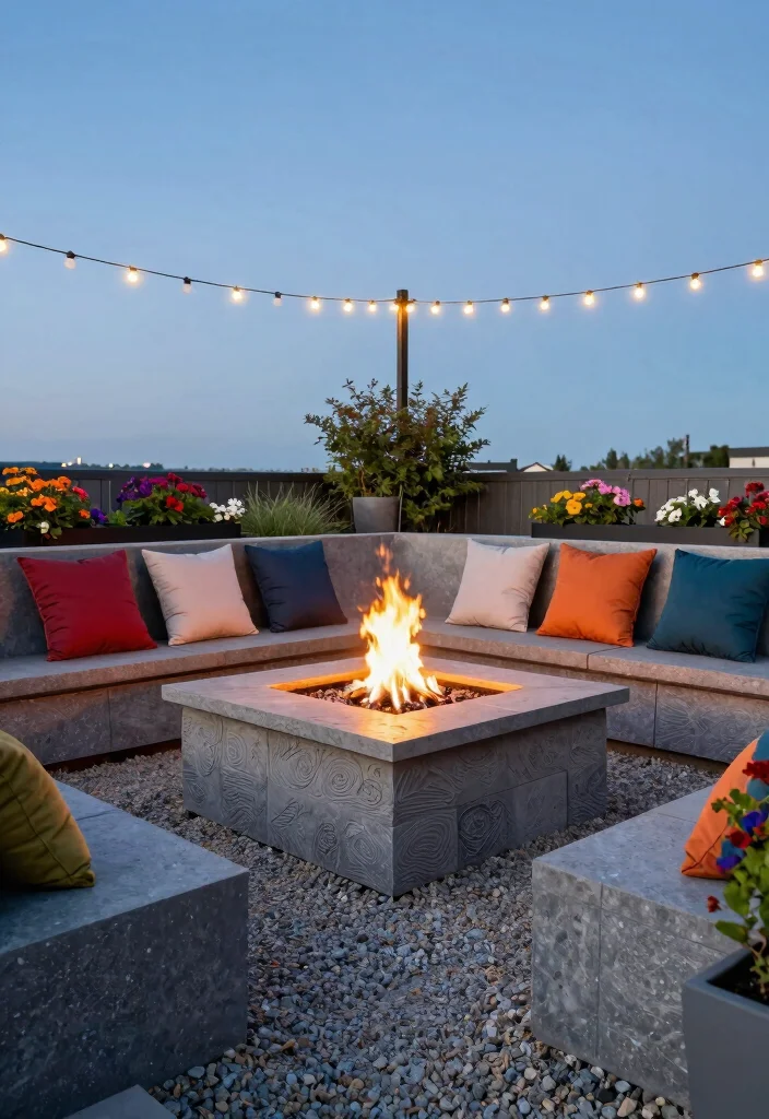 13 DIY Pea Gravel Fire Pit Setups for Beginners - 2. Square Fire Pit with Bench Seating 1