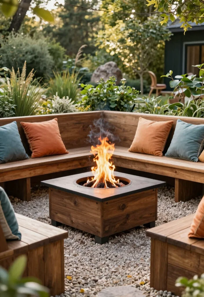 13 DIY Pea Gravel Fire Pit Setups for Beginners - 7. Fire Pit with Built-In Seating 1