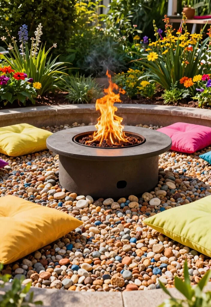 13 DIY Pea Gravel Fire Pit Setups for Beginners - 9. Fire Pit with Colorful Pea Gravel 1