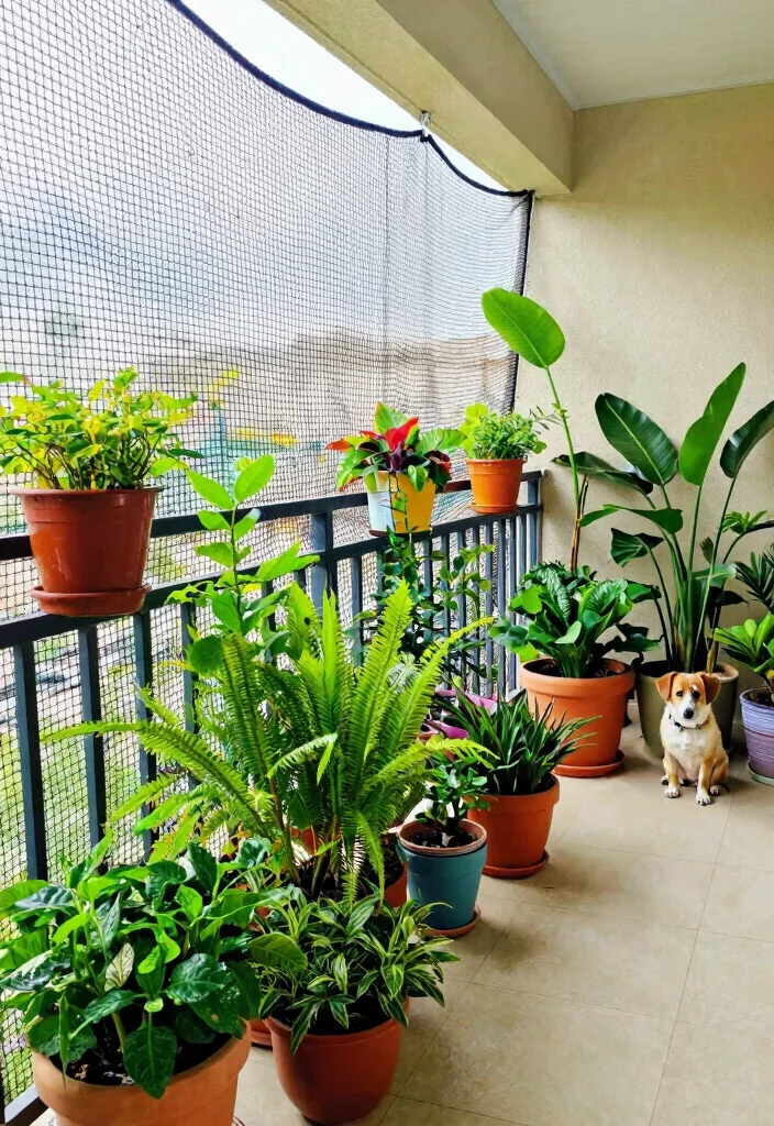 13 Pet-Safe Balcony Nets for Urban Apartment Owners - 6. Stylish Netting with Garden Decor 1