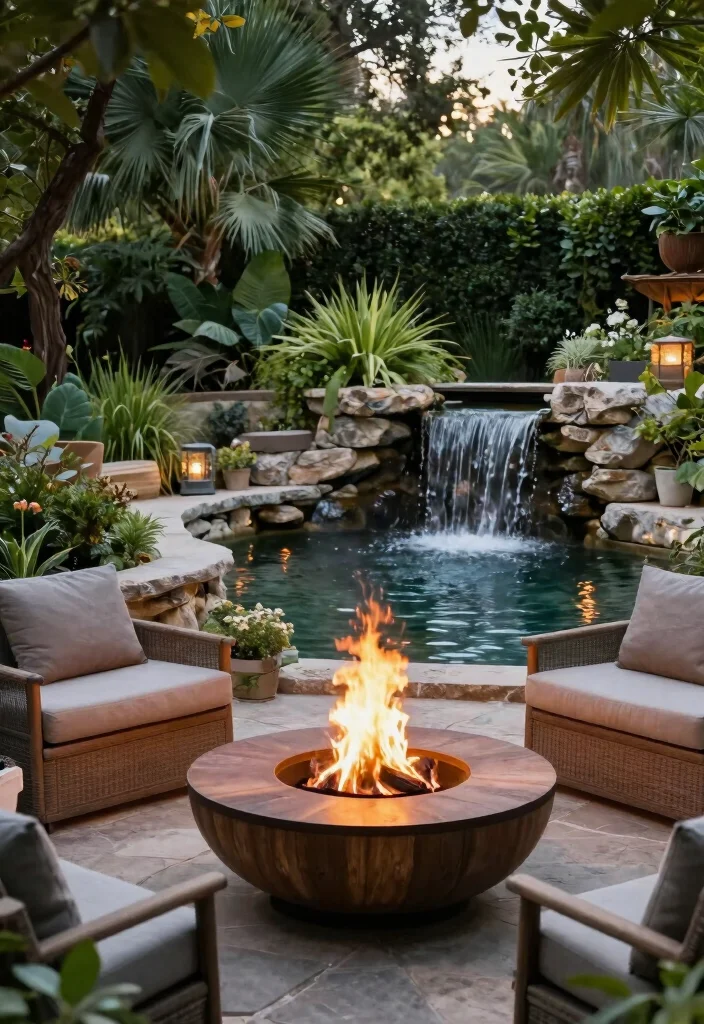 14 Epic Large Fire Pit Designs to Impress Entertainer Guests - 6. Fire Pit with Surrounding Water Feature 1