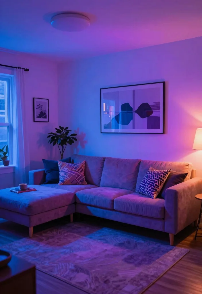 14 Living Room Lights That Make Small Spaces Feel Bigger - 13. Color-Changing Lights for Mood Creation 1