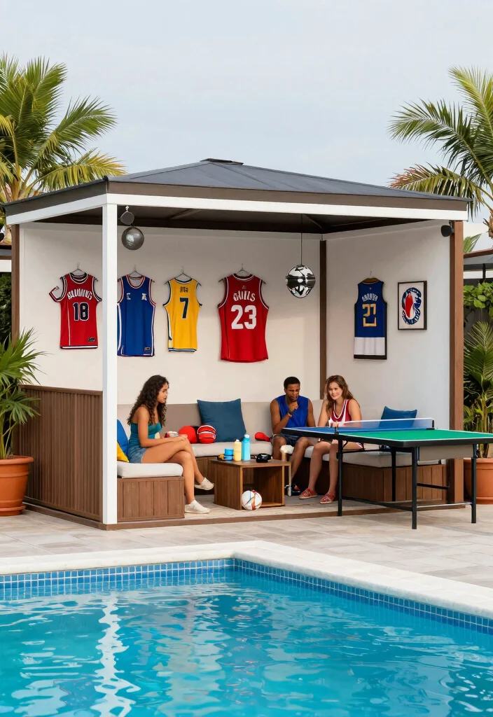 14 Resort-Style Cabana Designs for Your Backyard Pool - 12. Sports Enthusiast Cabana 1
