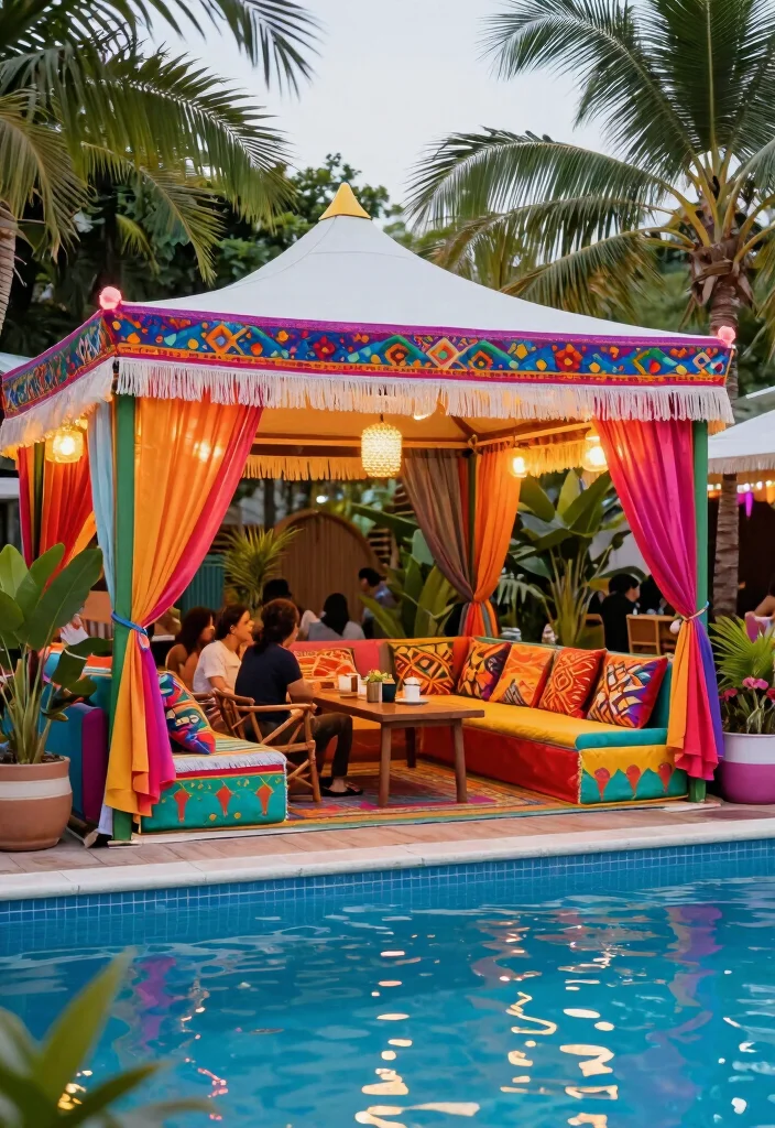 14 Resort-Style Cabana Designs for Your Backyard Pool - 14. Colorful Festival Cabana 1