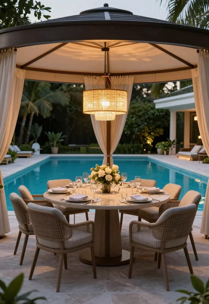 14 Resort-Style Cabana Designs for Your Backyard Pool - 9. Elegant Outdoor Dining Cabana 1