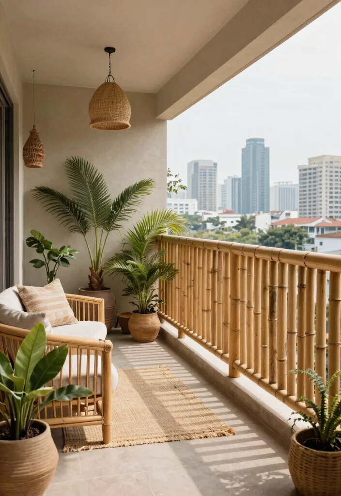 14 Sleek Balcony Railing Combos for City Living - 12. Eco-Friendly Bamboo Railings 1