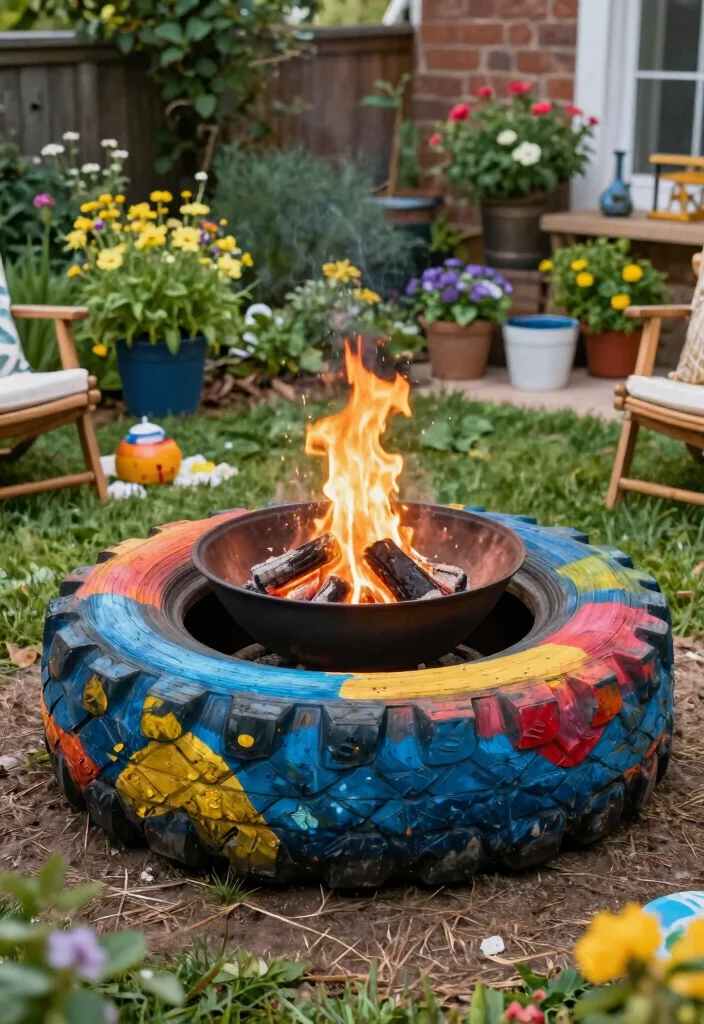 15 Budget-Friendly Fire Pit Ideas to Build Under $500 - 10. Upcycled Tire Fire Pit 1