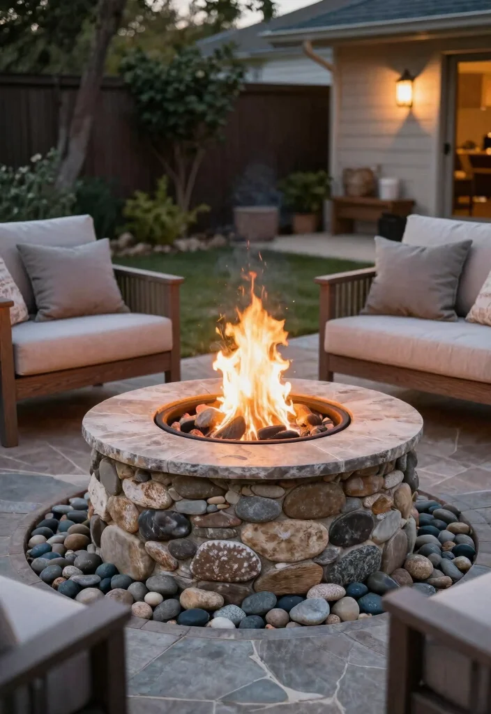 15 Budget-Friendly Fire Pit Ideas to Build Under $500 - 12. Fire Pit Surrounded by Beach Stones 1