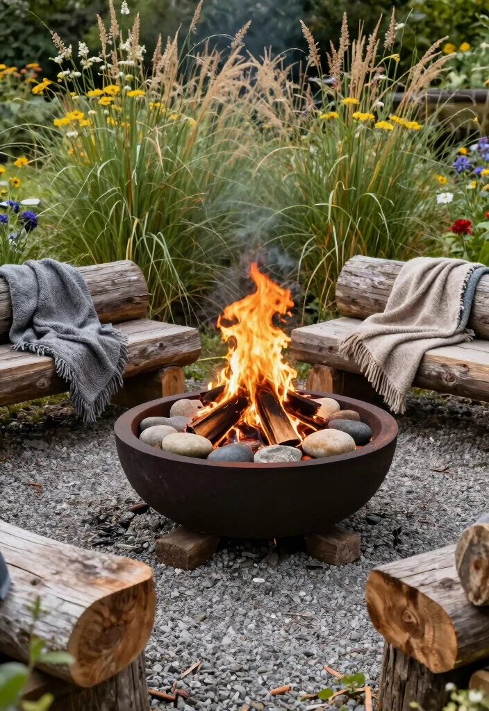 15 Budget-Friendly Fire Pit Ideas to Build Under $500 - 5. Gravel Fire Pit with Log Seating 1