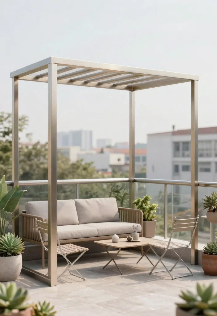 15 Compact Pergolas for Cramped Apartment Balconies - 2. Minimalist Metal Pergola 1