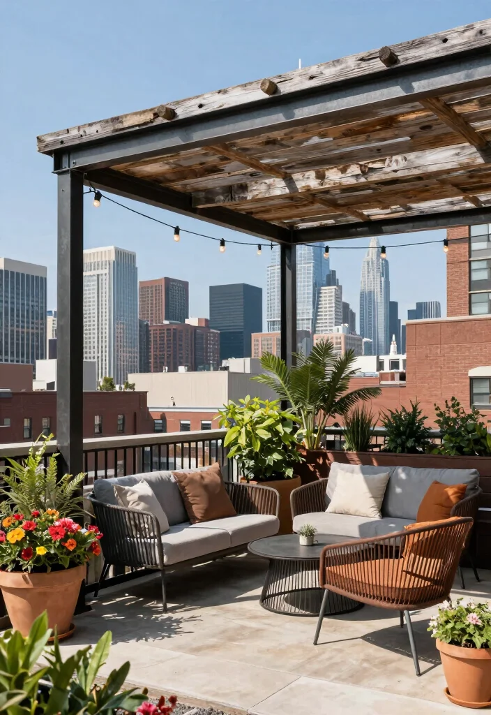 15 Compact Pergolas for Cramped Apartment Balconies - 7. Industrial Style Pergola 1