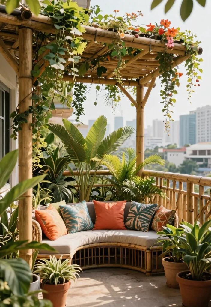 15 Compact Pergolas for Cramped Apartment Balconies - 8. Bamboo Pergola 1