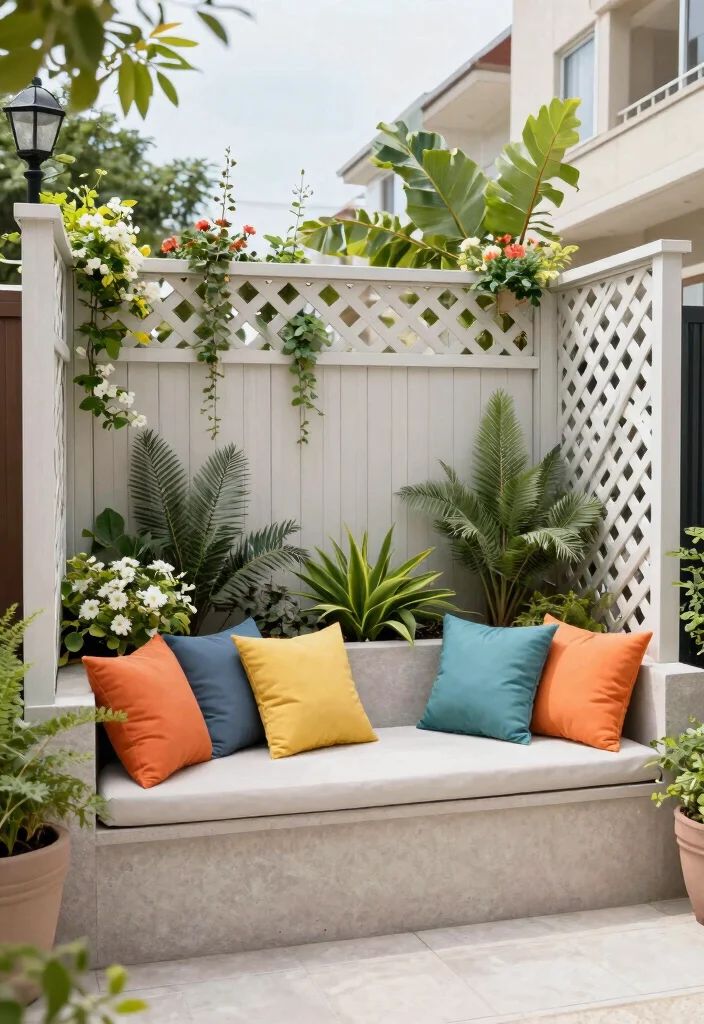 15 Low-Maintenance PVC Fencing for Lazy Gardeners - 14. Lattice-Top Privacy Fence 1