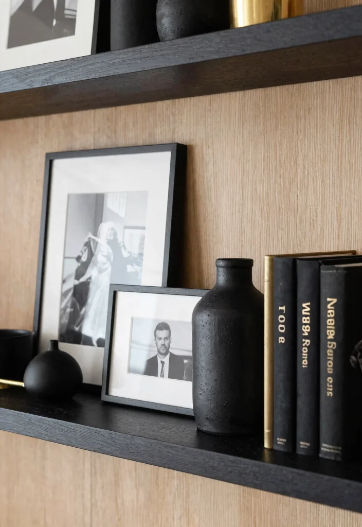 15 Styled Farmhouse Shelves for Design-Conscious Homeowners - 3. A Touch of Black for Modern Elegance 1