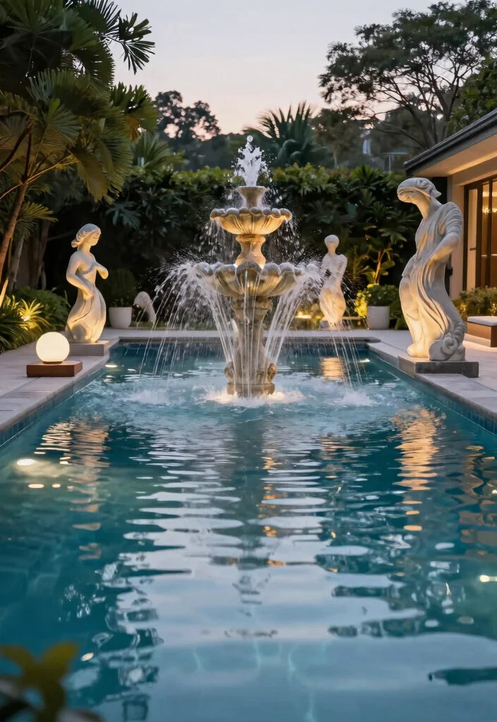 15 Tropical Lagoon Pool Designs for Paradise Seekers - 13. Artistic Water Features 1