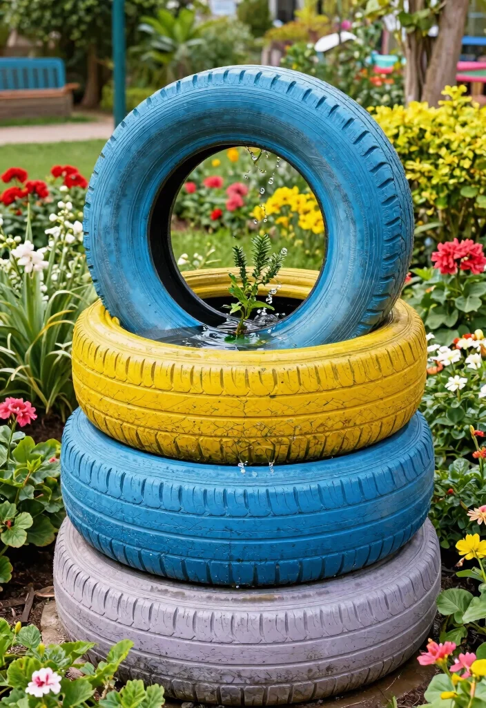 15 Water Features That Become Focal Points for Nature Lovers - 10. Recycled Tire Water Feature 1