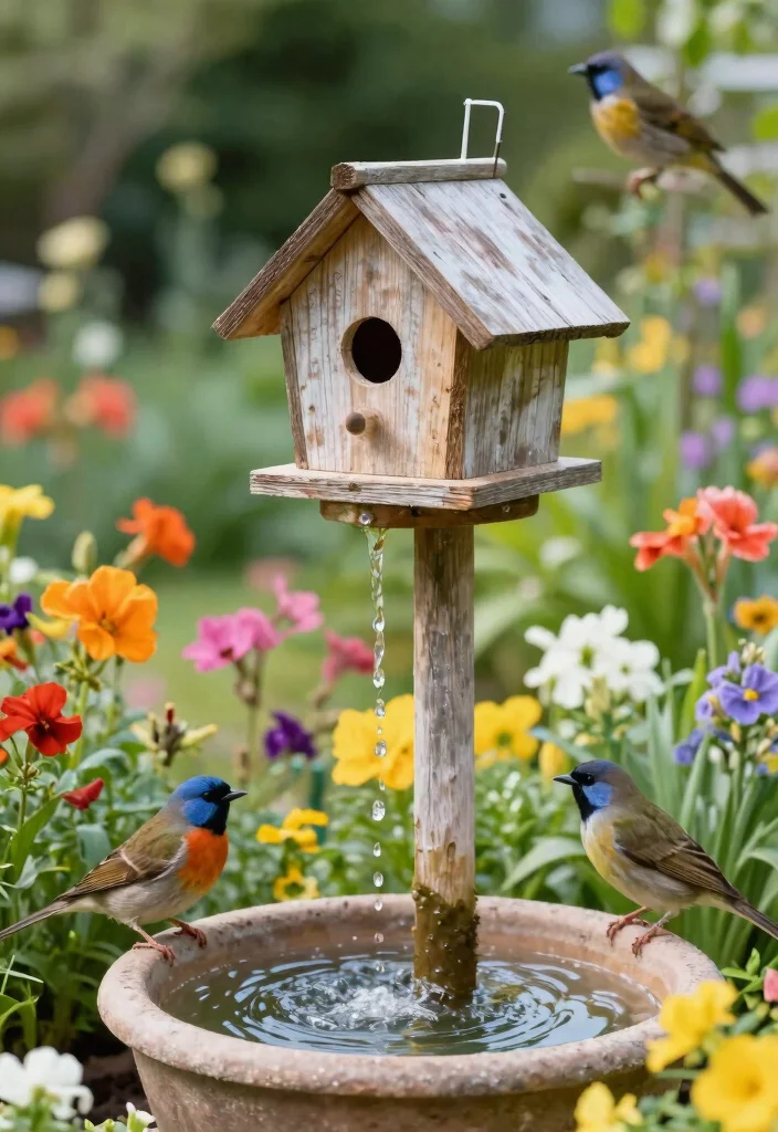 15 Water Features That Become Focal Points for Nature Lovers - 14. Elevated Birdhouse Water Feature 1