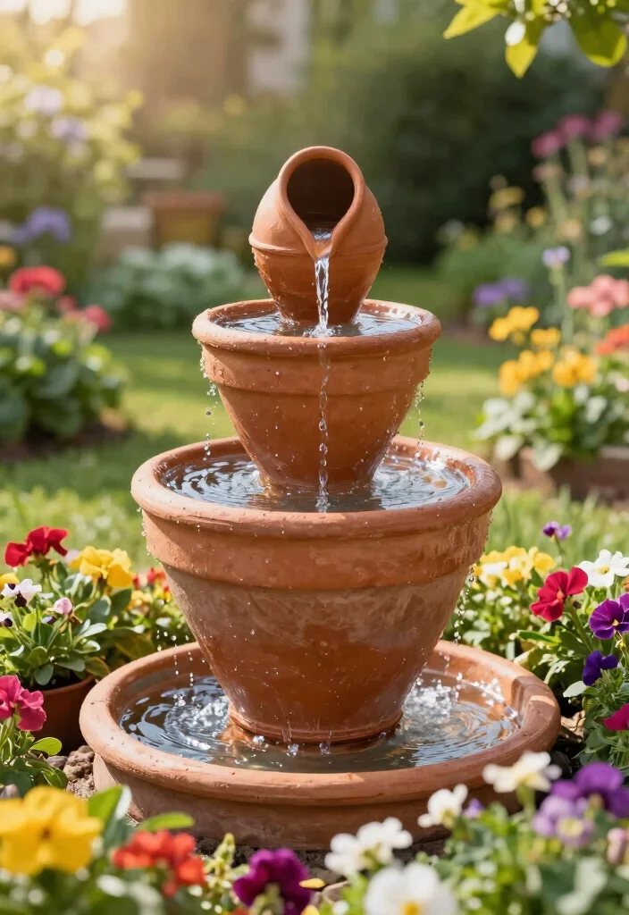 15 Water Features That Become Focal Points for Nature Lovers - 5. DIY Terracotta Pot Fountain 1