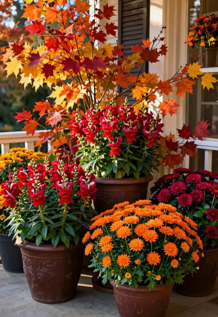 16 Fall Porch Displays for Seasonal Decorating Fans - 11. Bold Color Combinations with Fall Foliage 1