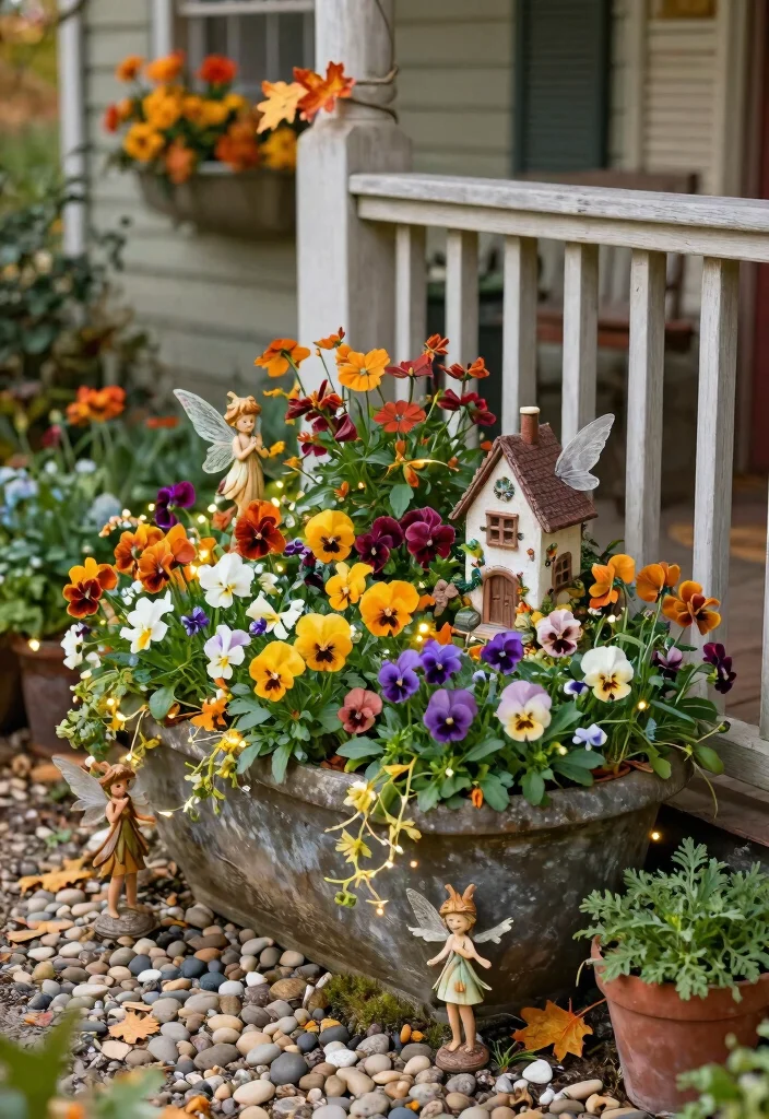 16 Fall Porch Displays for Seasonal Decorating Fans - 3. Whimsical Fairy Garden in a Flower Pot 1