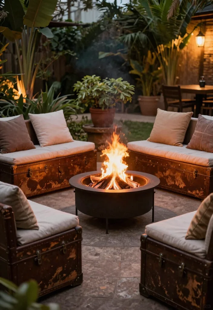 16 Outdoor Seating Ideas for Entertaining Around Your Fire Pit - 10. Vintage Trunks or Chests 1