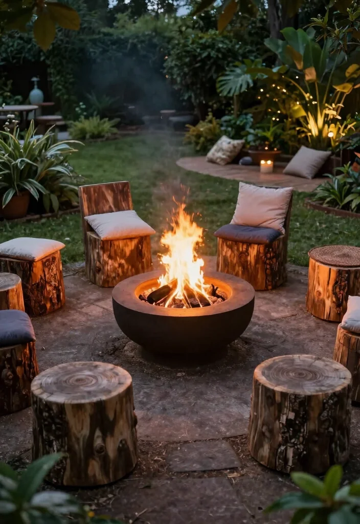 16 Outdoor Seating Ideas for Entertaining Around Your Fire Pit - 12. Stump Seats 1