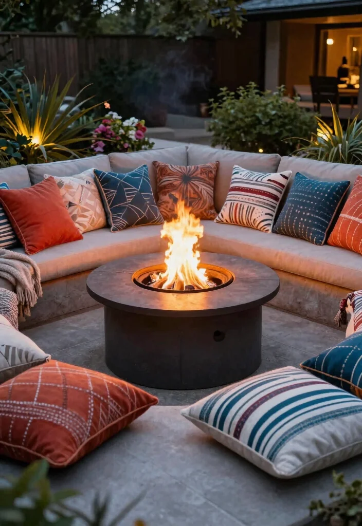 16 Outdoor Seating Ideas for Entertaining Around Your Fire Pit - 14. Throw Pillows and Blankets 1