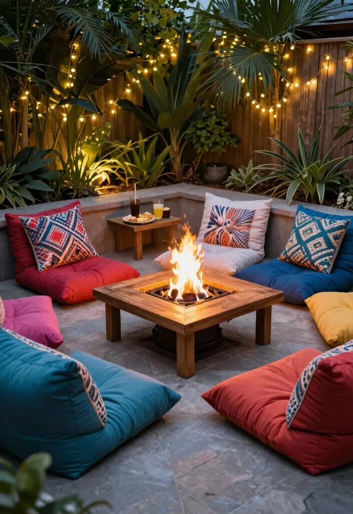 16 Outdoor Seating Ideas for Entertaining Around Your Fire Pit - 3. Floor Cushions 1