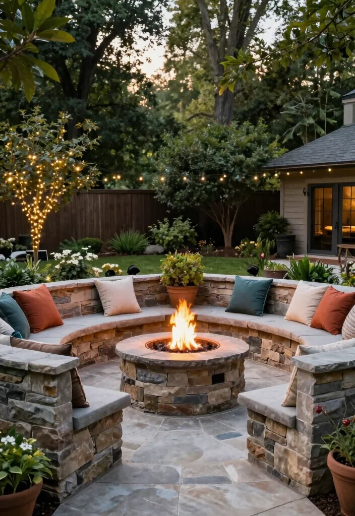 16 Outdoor Seating Ideas for Entertaining Around Your Fire Pit - 6. Built-in Fire Pit Seating 1