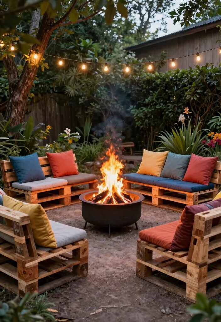 16 Outdoor Seating Ideas for Entertaining Around Your Fire Pit - 9. Recycled Pallet Seating 1