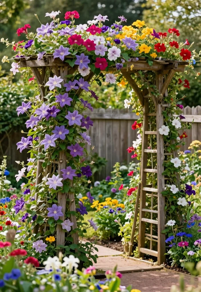 16 Raised Beds for Homeowners Wanting Fence-Line Privacy - 10. Flowering Vines on Trellises for Vertical Privacy 1