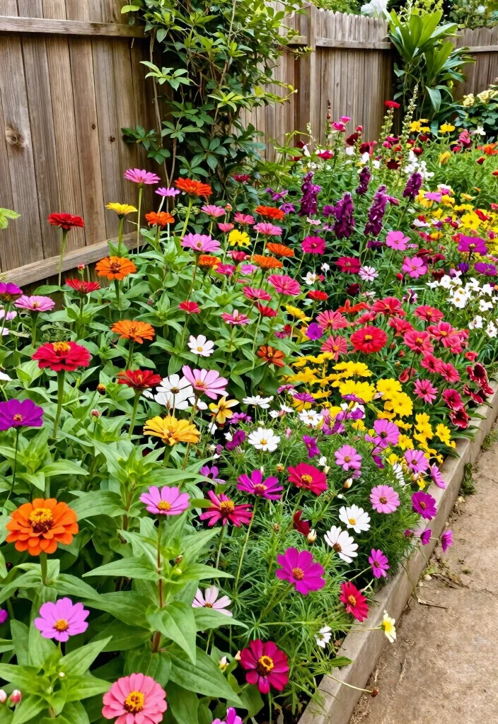 16 Raised Beds for Homeowners Wanting Fence-Line Privacy - 12. Colorful Flower Borders for a Lively Fence Line 1