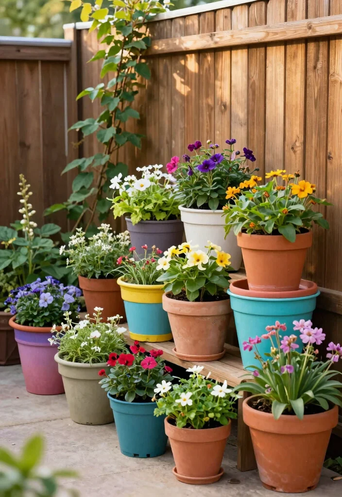 16 Raised Beds for Homeowners Wanting Fence-Line Privacy - 16. Container Gardens for Flexibility and Mobility 1