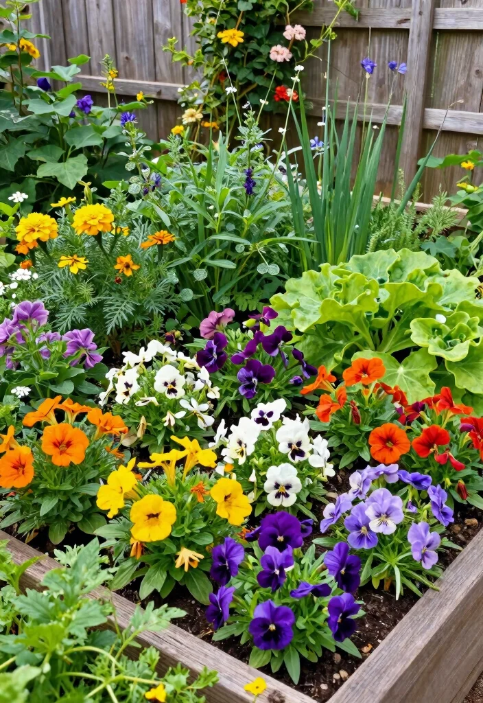 16 Raised Beds for Homeowners Wanting Fence-Line Privacy - 4. Edible Flower Beds for a Colorful Twist 1