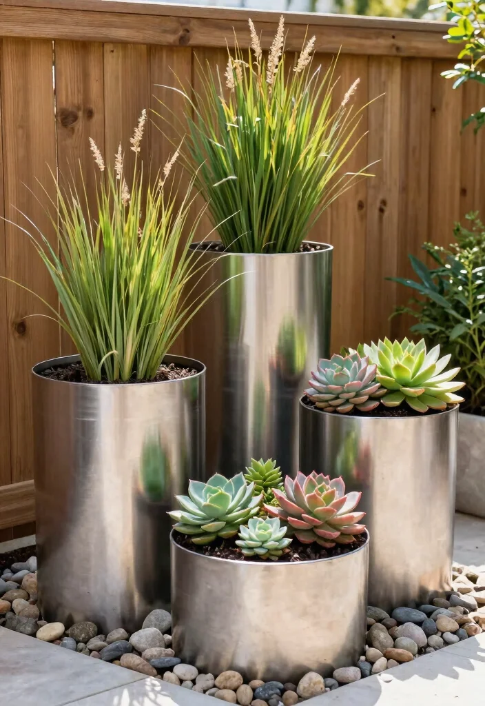 16 Raised Beds for Homeowners Wanting Fence-Line Privacy - 6. Modern Metal Planters for a Sleek Aesthetic 1