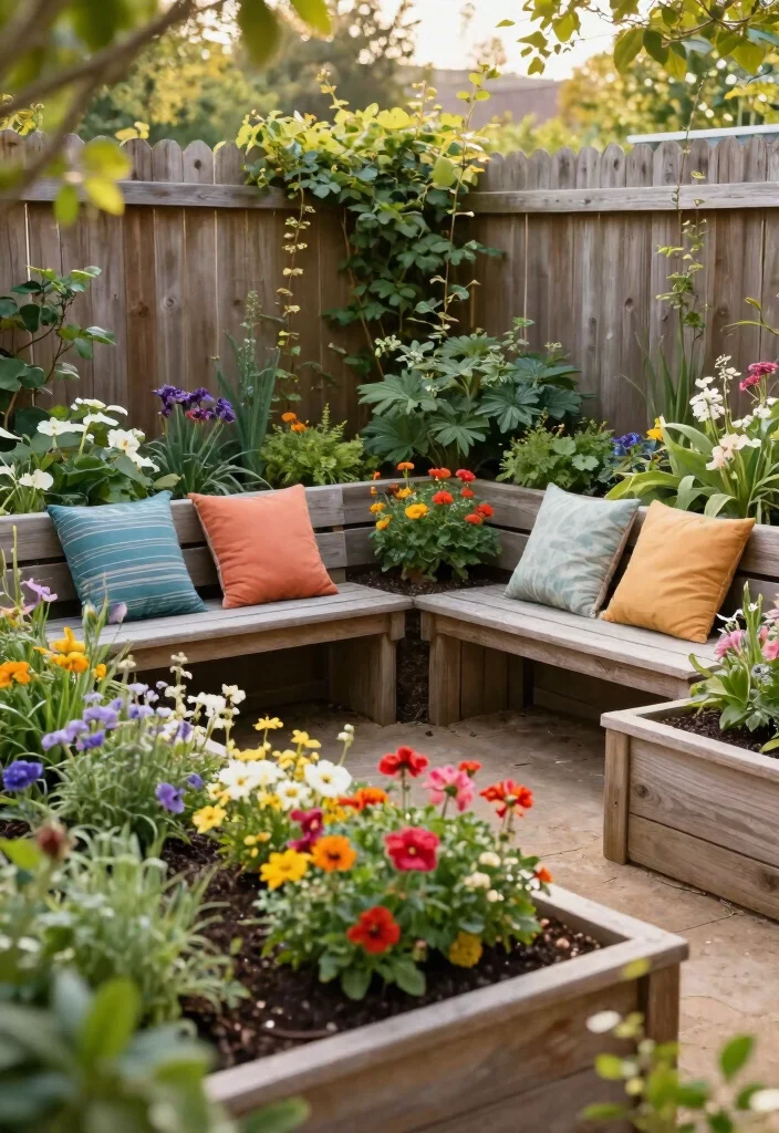 16 Raised Beds for Homeowners Wanting Fence-Line Privacy - 8. Raised Beds with Built-in Seating for Functionality 1