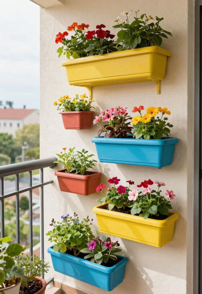 16 Small Balcony Wall Upgrades for Apartment Dwellers - 11. Colorful Planter Boxes 1