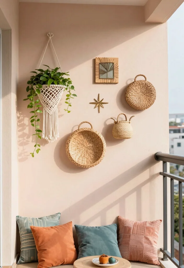 16 Small Balcony Wall Upgrades for Apartment Dwellers - 2. Artful Wall Hanging Displays 1