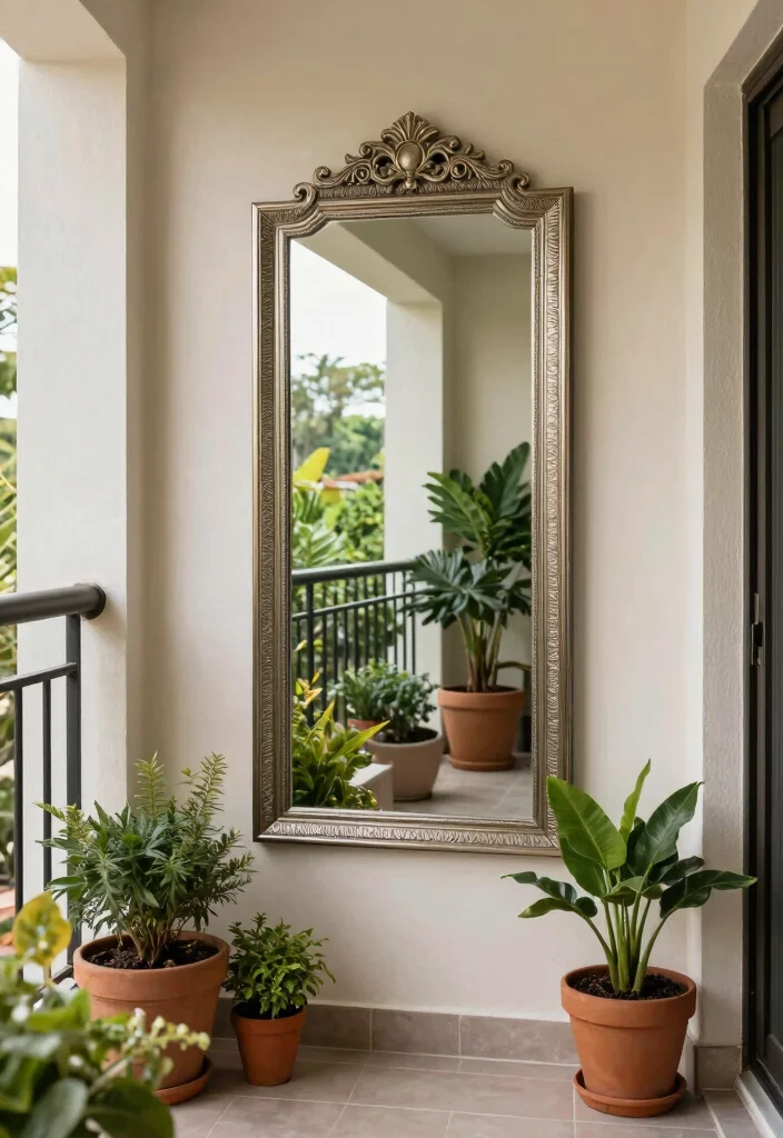 16 Small Balcony Wall Upgrades for Apartment Dwellers - 8. Mirror for Depth 1