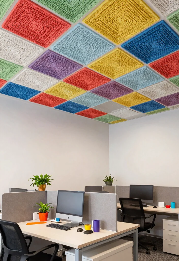 17 Sound-Proof False Ceilings for Home Office Warriors - 13. Pop of Color with Soundproof Tiles 1