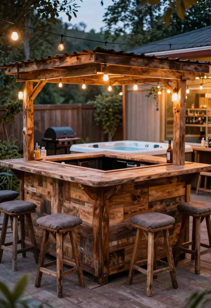 17 Spa-Like Hot Tub Placements for Backyard Relaxation - 10. Rustic Outdoor Bar 1