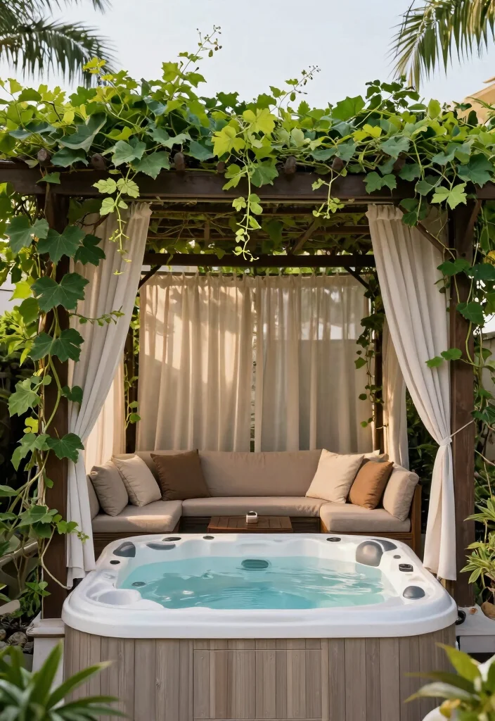 17 Spa-Like Hot Tub Placements for Backyard Relaxation - 12. Elegant Pergola Retreat 1