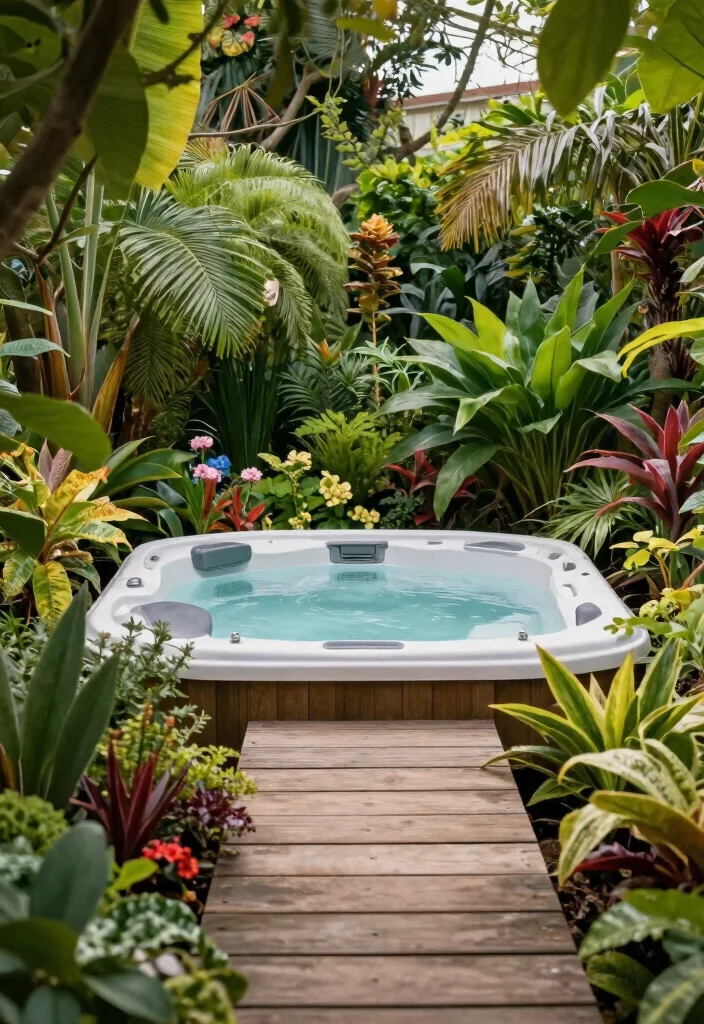 17 Spa-Like Hot Tub Placements for Backyard Relaxation - 14. Botanical Wonderland 1