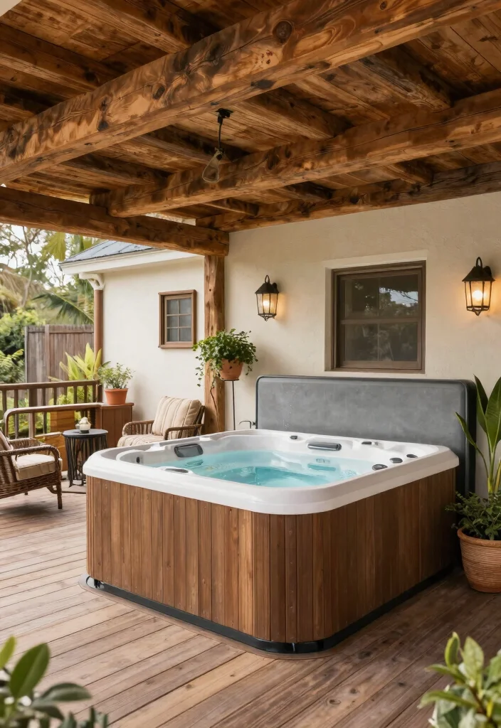 17 Spa-Like Hot Tub Placements for Backyard Relaxation - 15. Farmhouse Chic Vibe 1