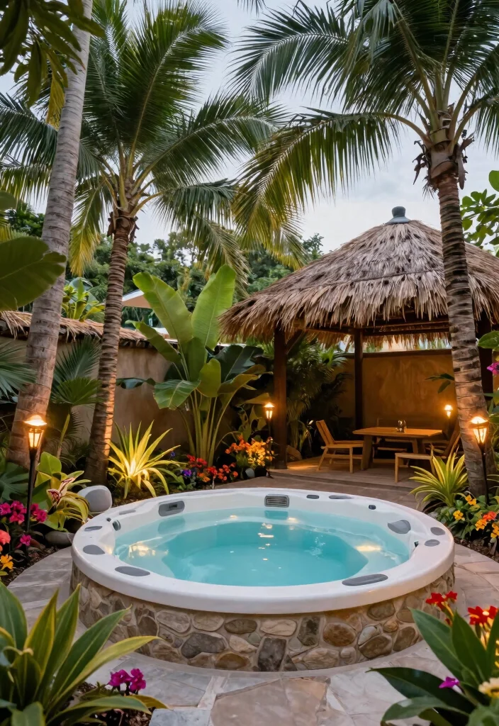 17 Spa-Like Hot Tub Placements for Backyard Relaxation - 9. Tropical Paradise 1