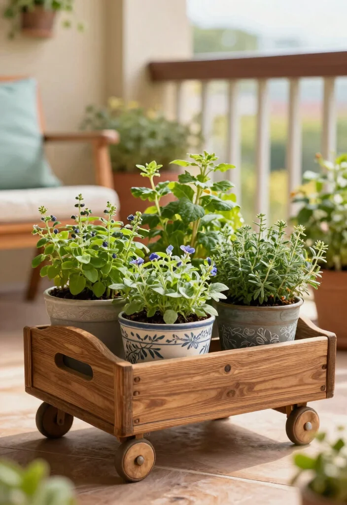 18 Herb Gardens for Tiny Apartment Balconies - 13. Herb Caddy on Wheels 1