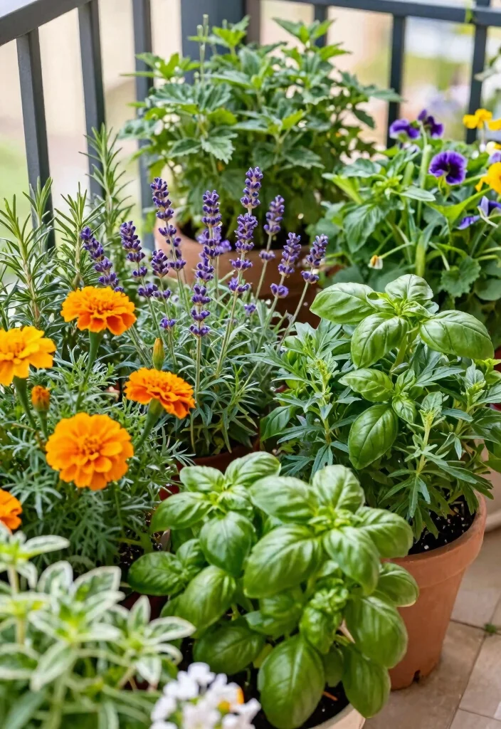 18 Herb Gardens for Tiny Apartment Balconies - 18. Herb and Flower Combination 1